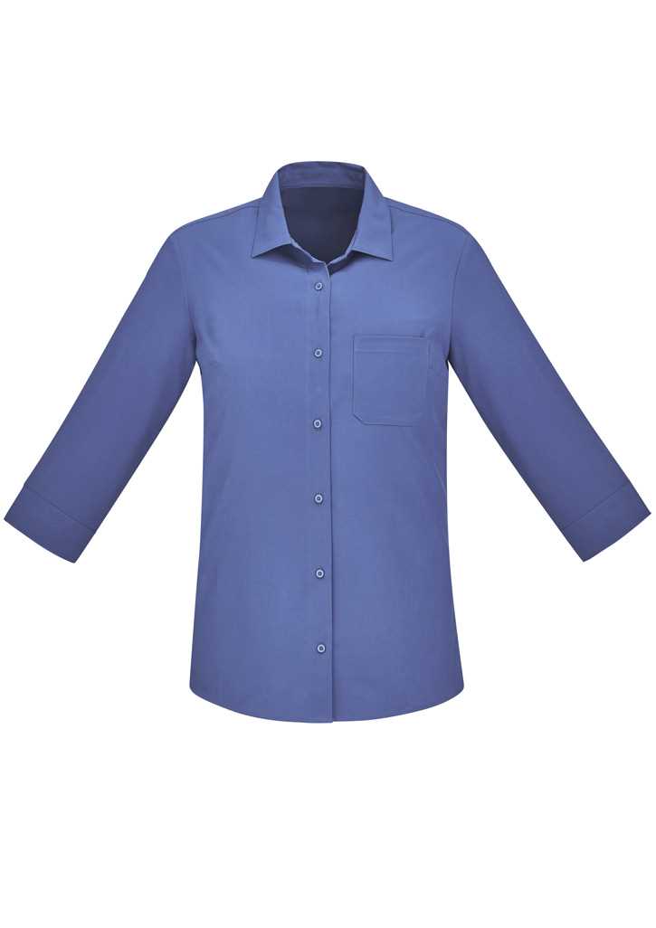 Florence Womens Plain 3/4 Sleeve Shirt Mid Blue 10