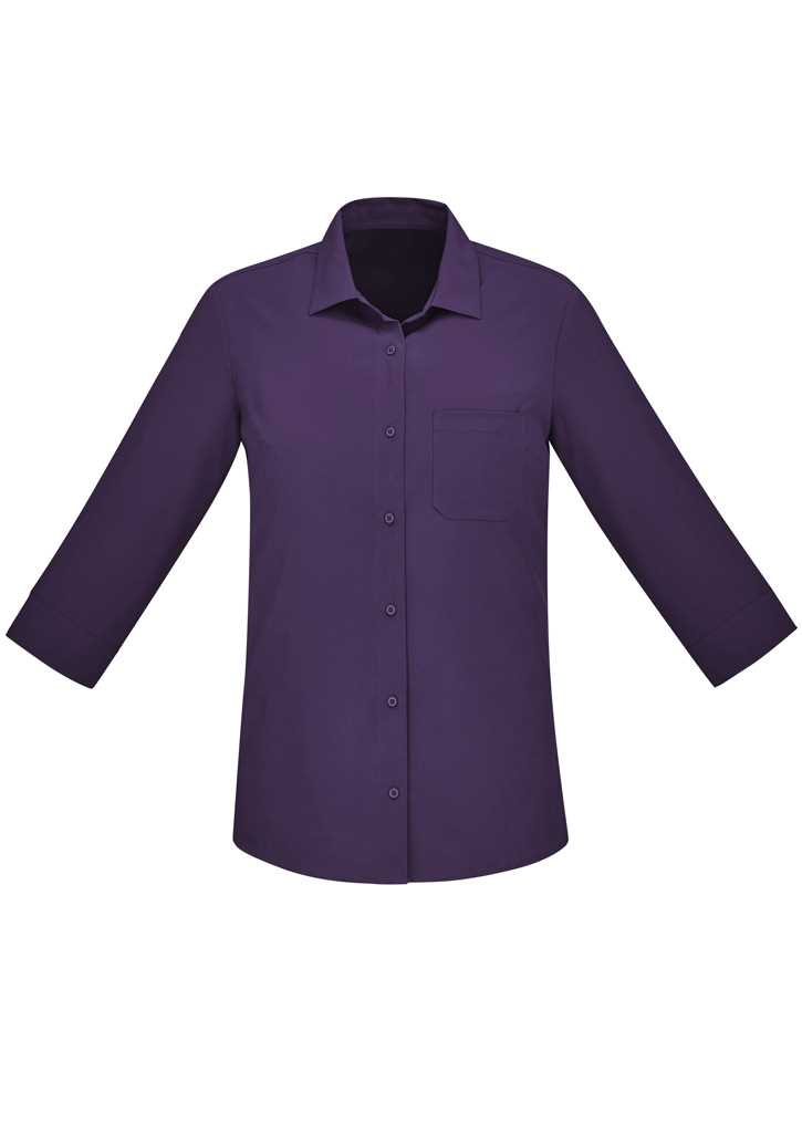 Florence Womens Plain 3/4 Sleeve Shirt Purple 10