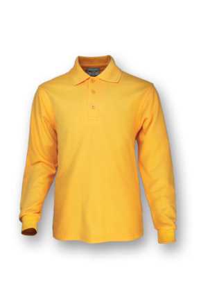 Kids Poly Face Cotton Back Long Sleeve Polo Gold 10