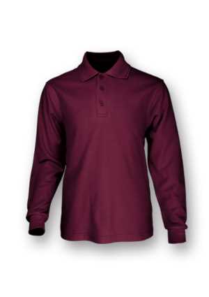 Kids Poly Face Cotton Back Long Sleeve Polo Maroon 10